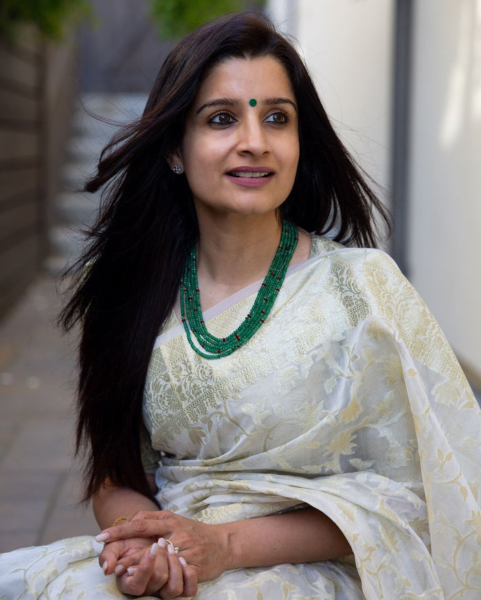 Elegant White Jacquard Saree for Festive, Party & Traditional Wear