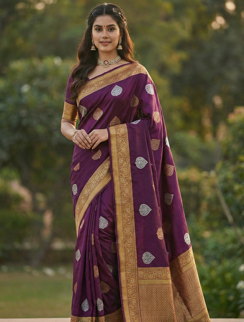 Wine Jacquard Saree