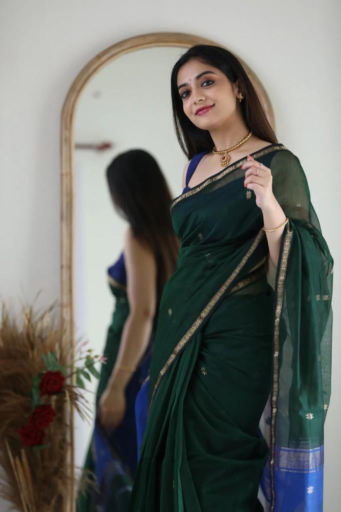 Blue Green Jacquard Saree for Premium Festive & Party Wear Style