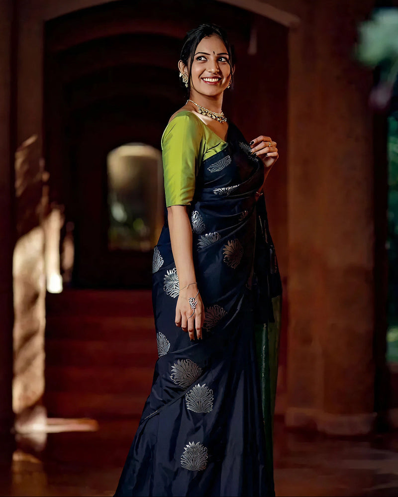 Majestic Dark Blue Jacquard Saree 