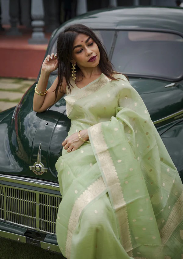 Pista Green Jacquard Saree – Fresh, Elegant & Perfect for Every Occasion