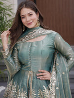 Sky Blue Embroidered Chartin Peplum Palazzo Suit Set