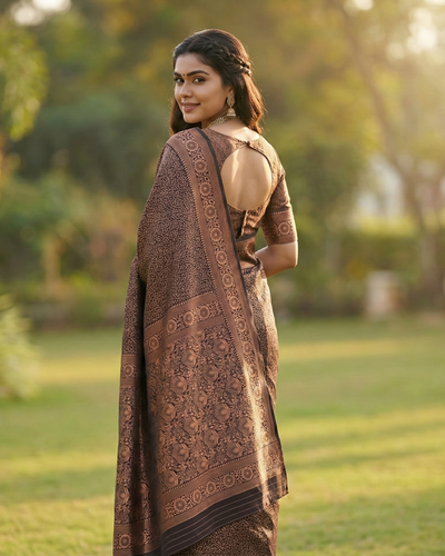 Brown Jacquard Saree – Rich Woven