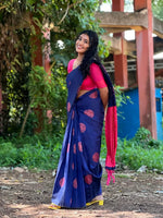 Soft silk blissful night blue colored, designer wear saree - Ibis Fab