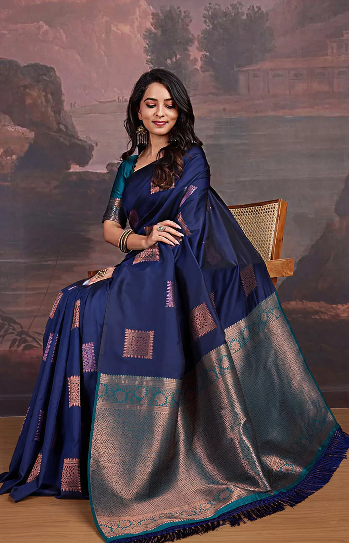 Elegant Dark Blue Jacquard Saree – Premium Indian Traditional Wear for Women