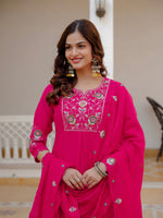 Pink Viscose Mango Silk Embroidered Kurti Set