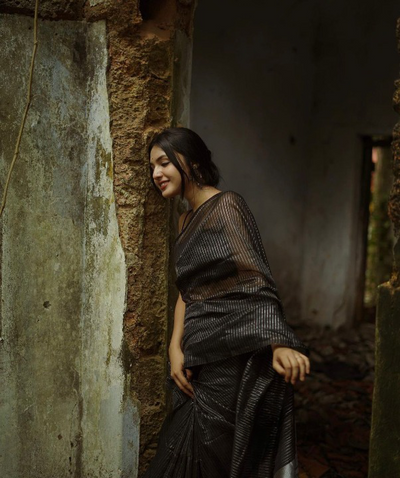 Black Grey Jacquard Saree