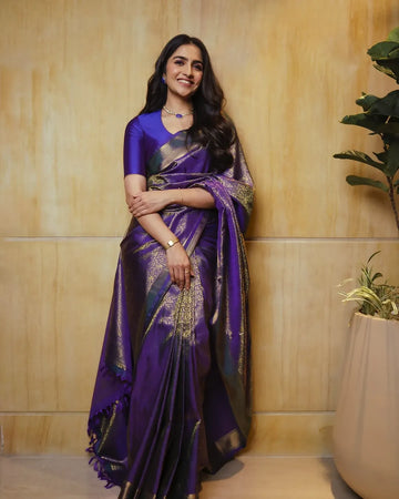 Royal Dark Purple Jacquard Saree for Wedding, Festive & Party Elegance