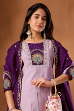 Elegant Light Lovender Roman Silk Kurti Set
