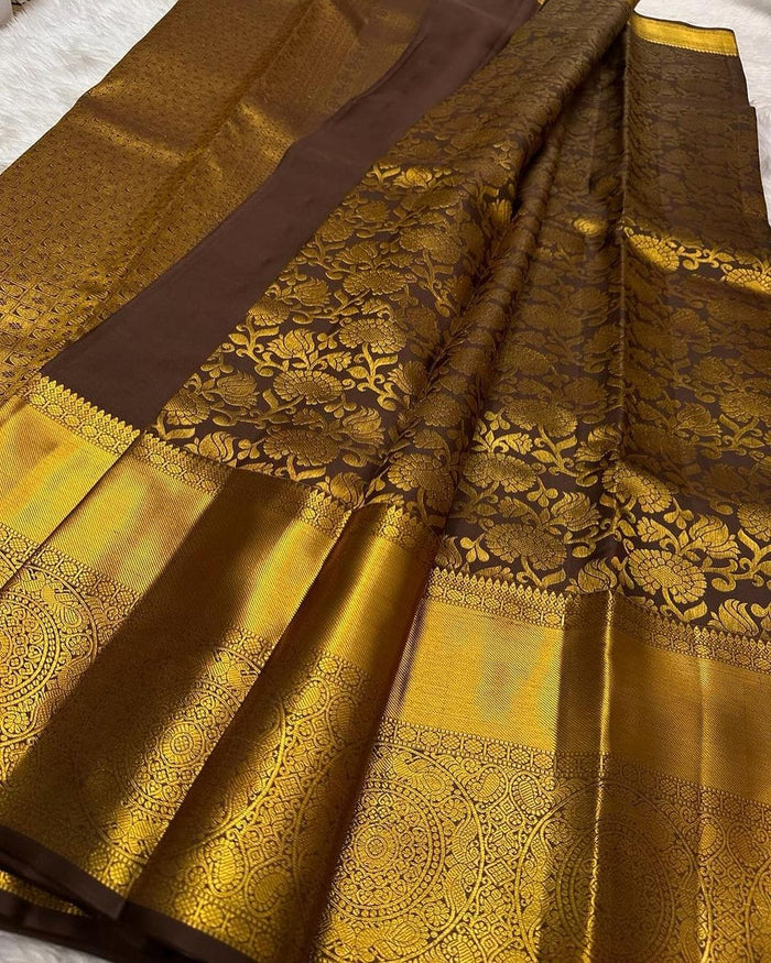 Premium Coffee Brown Jacquard Saree for Women – Elegant Festive & Party Wear