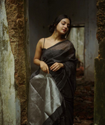 Black Grey Jacquard Saree