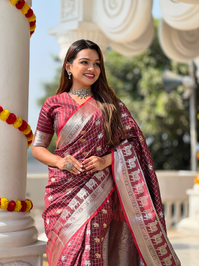 Elegant Maroon Jacquard Saree