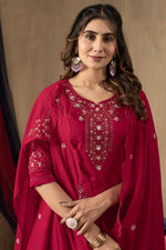 Rani Pink Roman Silk Multi Embroidered Suit Set