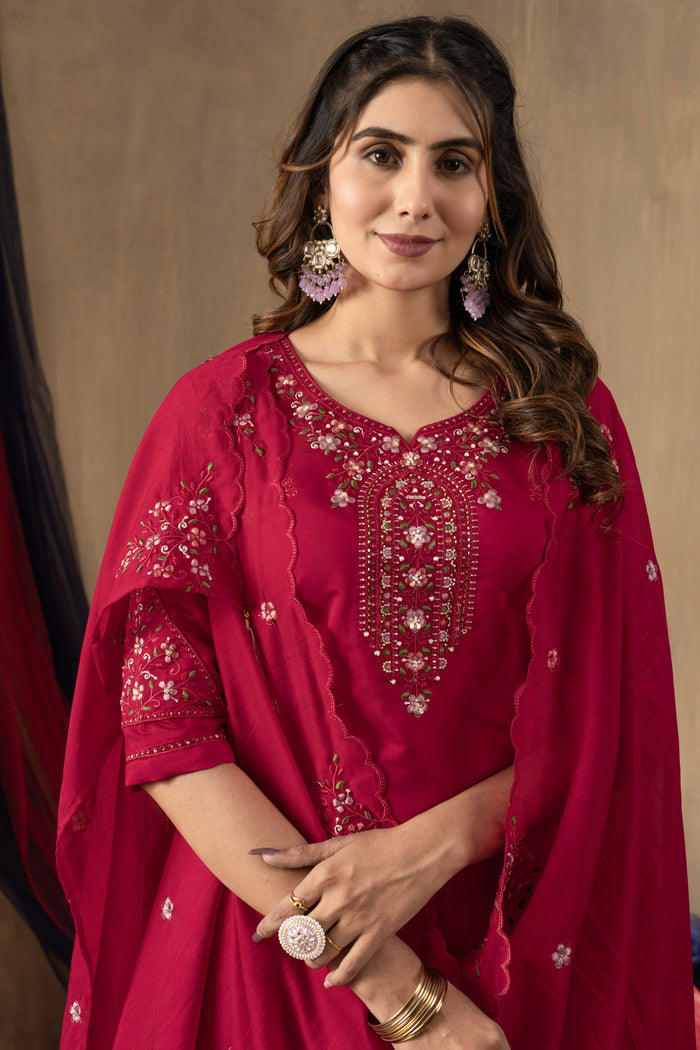 Noor Rani Pink Roman Silk Embroidered Kurta Pant Set