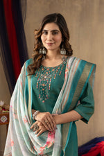 Rama Green Shimmer Gold Silk Multi Embroidered Suit Set