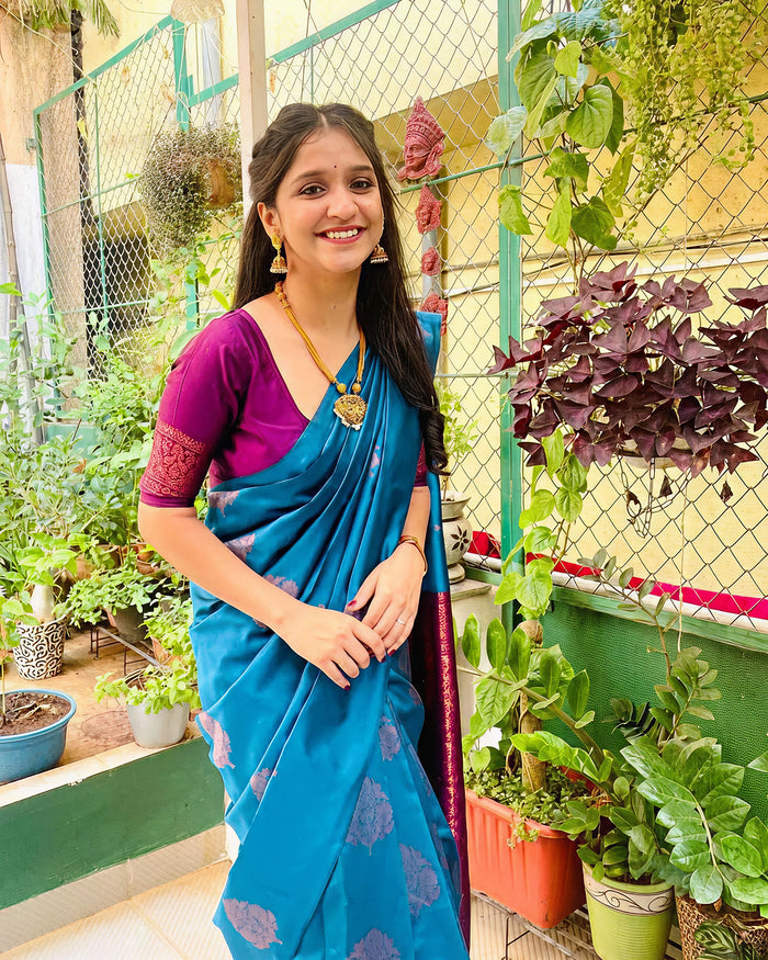 Royal Blue Jacquard Saree for Weddings, Parties & Festive Elegance