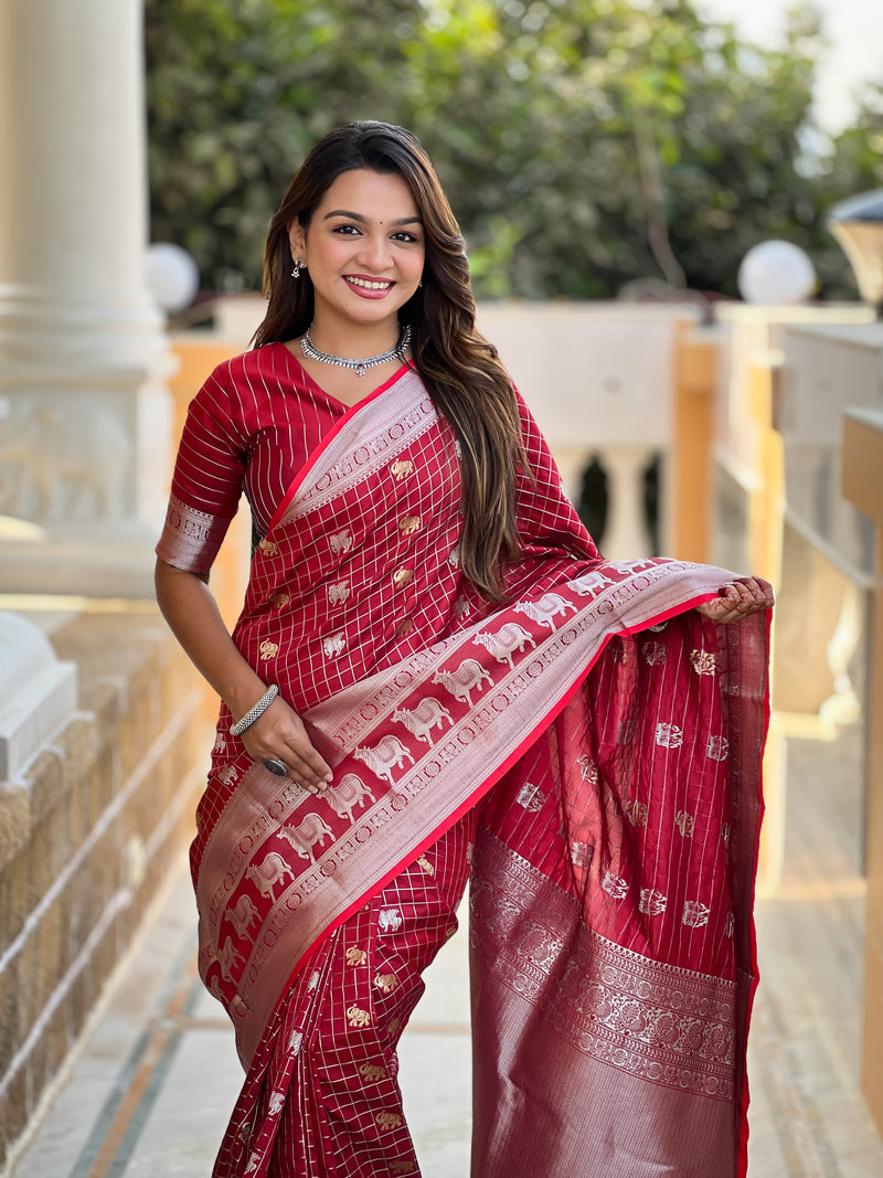 Red Jacquard Saree