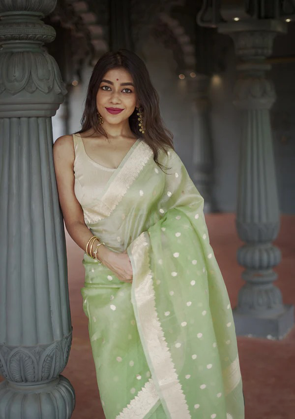 Pista Green Jacquard Saree – Fresh, Elegant & Perfect for Every Occasion