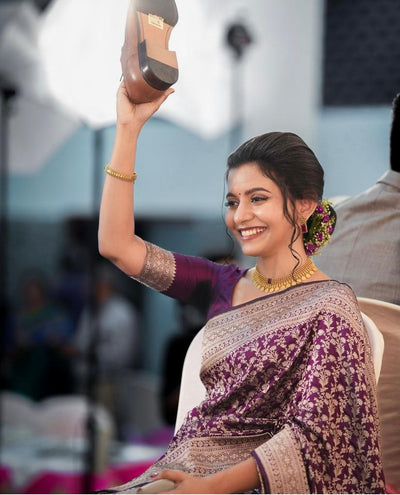 Luxury Dark Purple Jacquard Saree