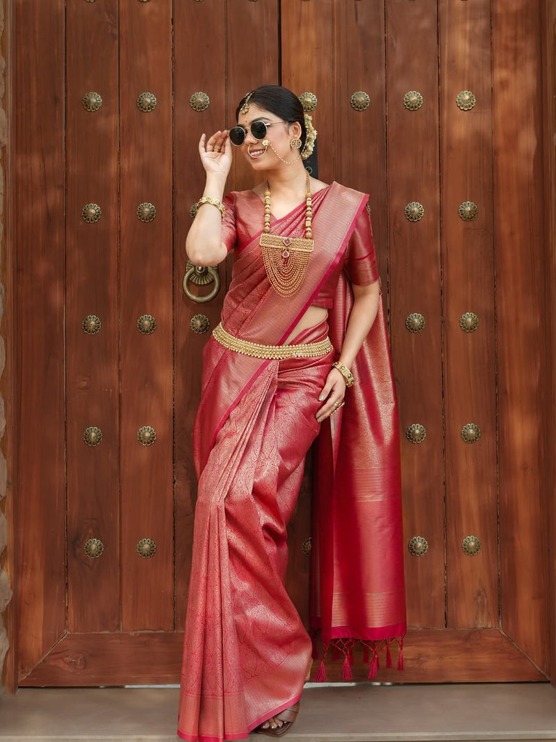 Elegant Red Jacquard Saree