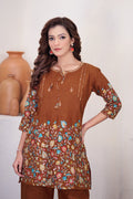 Elegant Rust Floral Printed Pure Cotton Co-Ord Set