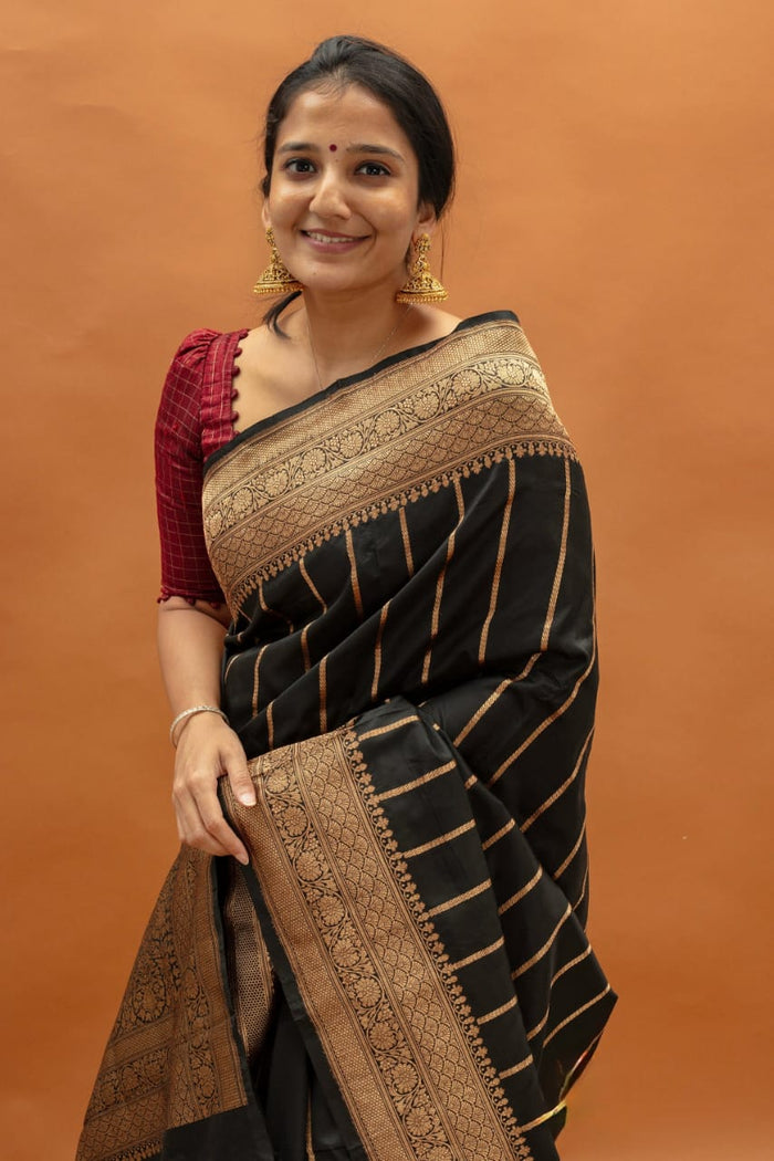 Black Jacquard Saree – Timeless Elegance with Rich Woven Detailing