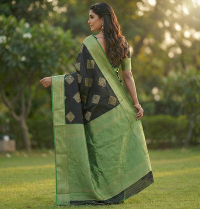 Black Green Jacquard Saree