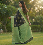 Black Green Jacquard Saree