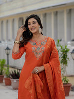 Luxury Orange Premium Roman Silk Suit Set
