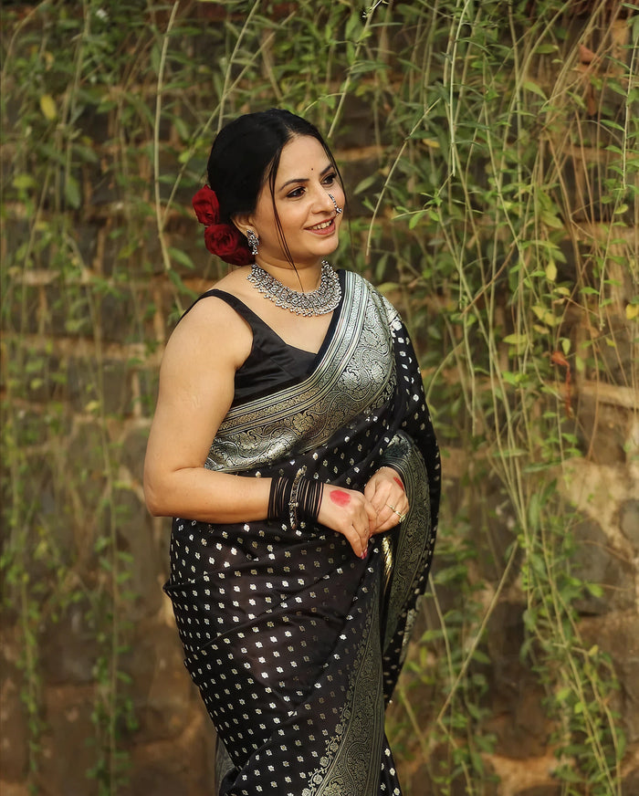 Opulent Black Jacquard Saree for Timeless Party & Festive Style