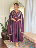Embroidered Vichitra Silk Anarkali Suit Set