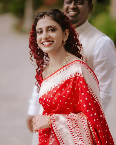 Vibrant Red Jacquard Saree