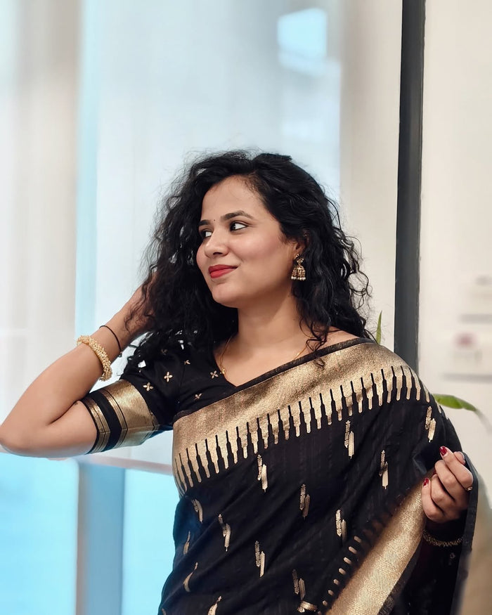 Luxury Black Jacquard Saree for Elegant Festive & Party Styling