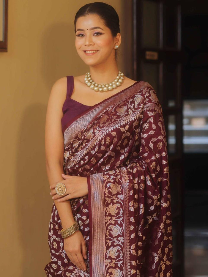 Luxurious Wine Jacquard Saree – Premium Festive & Wedding Wear