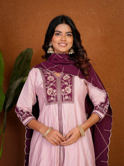 Pink Roman Silk Anarkali Kurti Set