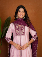 Pink Roman Silk Anarkali Kurti Set