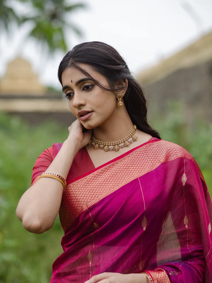 Dark Pink Jacquard Saree – Bold Woven Elegance with Festive Grace