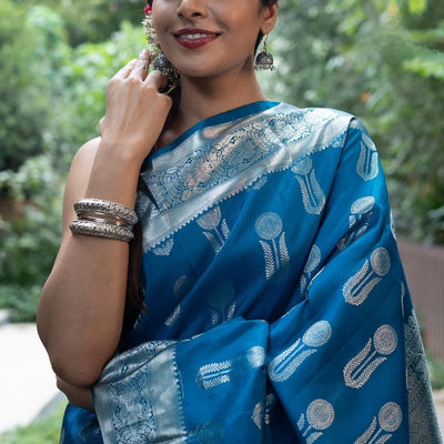 Lait Blue Jacquard Saree