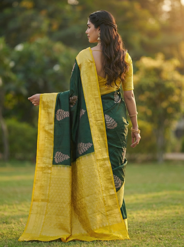 Dark Green Jacquard Saree – Premium Woven Saree for Festive & Traditional Wear