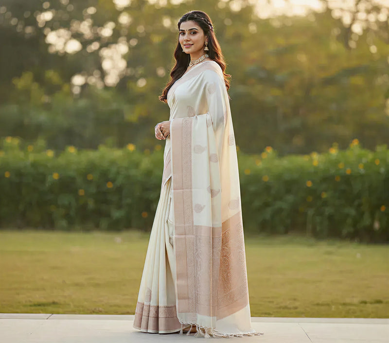 Off White Jacquard Saree