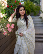Elegant White Jacquard Saree