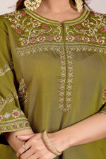 Mehndi Green Mango Silk Anarkali Set