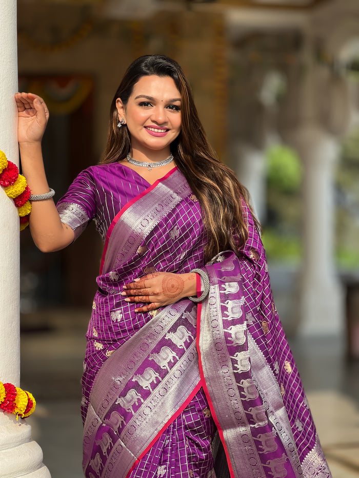Premium Purple Jacquard Saree – Rich Weave for Festive & Traditional Elegance