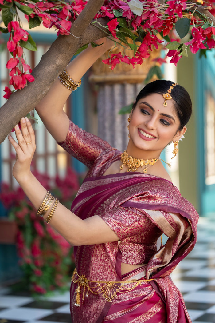 Premium Dark Pink Jacquard Saree for Festive & Party Elegance