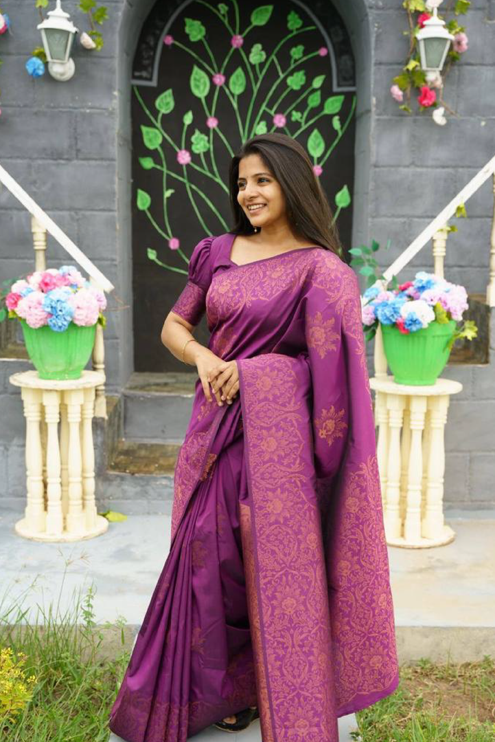Luxury Dark Purple Jacquard Saree