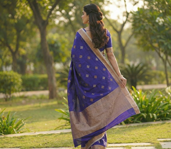Royal Blue Jacquard Saree – Luxurious Woven Saree for Festive & Wedding Wear