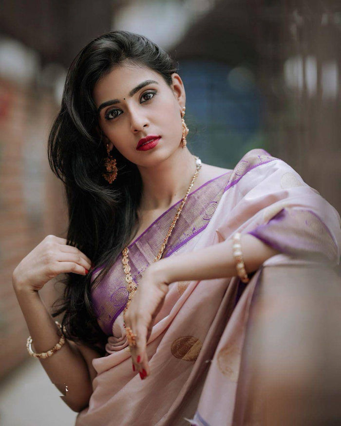 Elegant Peach Purple Jacquard Saree – Festive & Party Wear