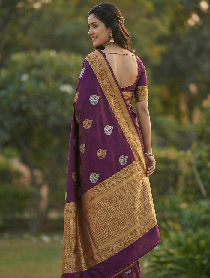 Wine Jacquard Saree – Luxe Woven Saree for Festive & Special Occasions