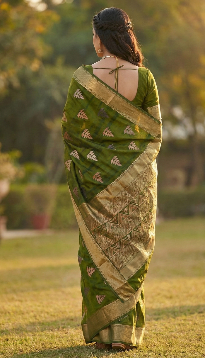 Elegant Mahendi Jacquard Saree – Traditional & Contemporary Indian Ethnic Wear