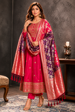 Banarasi Silk Anarkali Kurti Pant Dupatta Set
